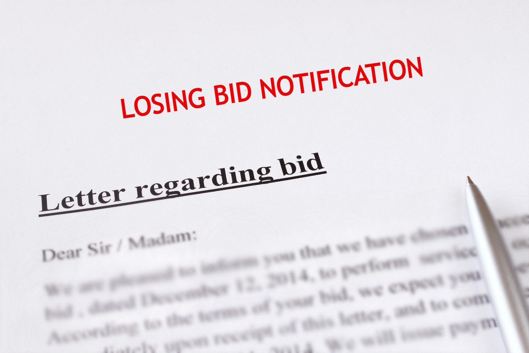 Six Common Reasons For Losing A Bid